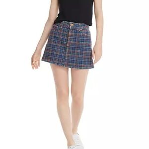 Alice + Olivia Rainbow embroidered denim skirt